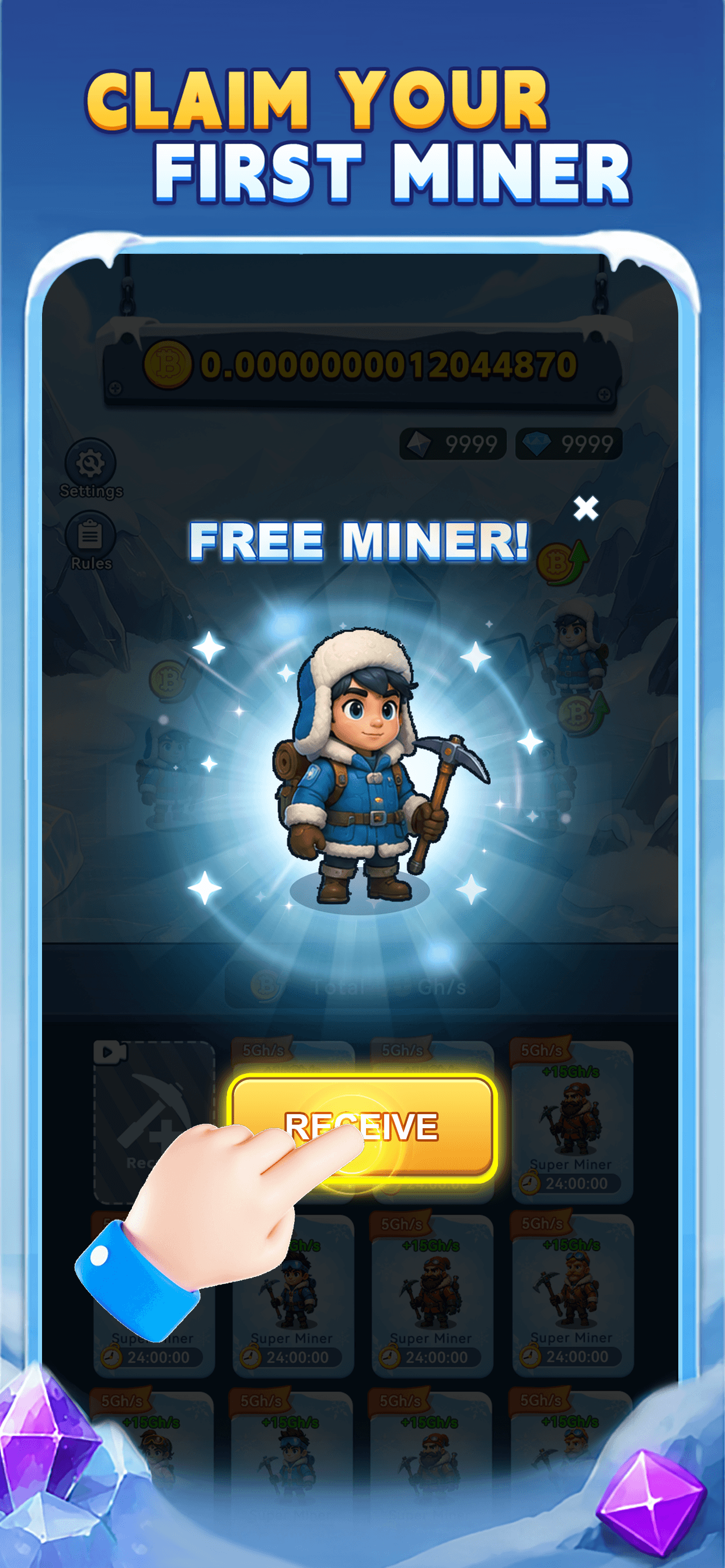 Claim your first miner in Bitcoin Miner: Arctic Rush